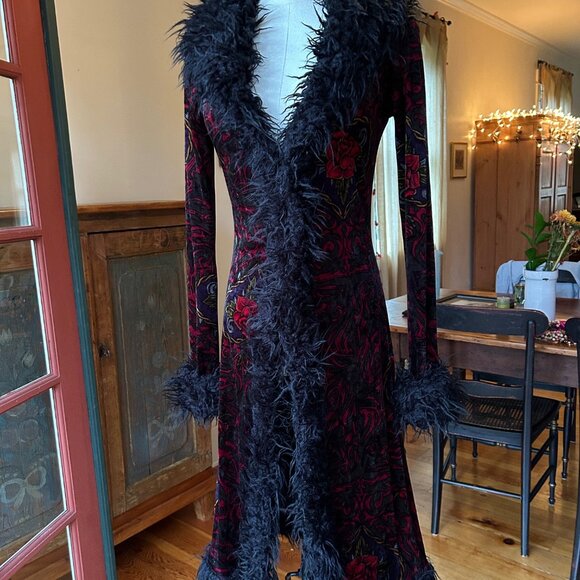 Vintage Betsey Johnson 'Frankie loves Johnny' Tattoo Design Velvet Duster Coat - Picture 4 of 8